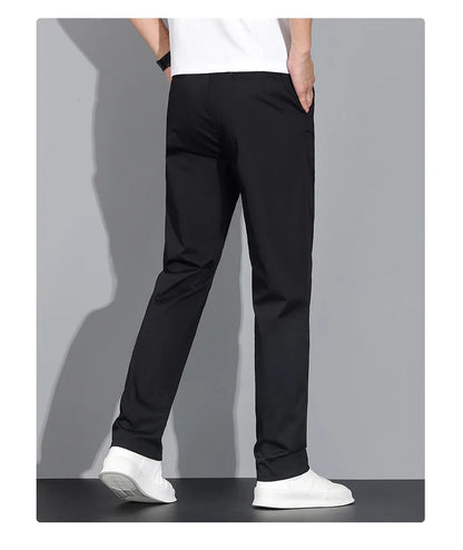 New Men's Business Cotton Thin Straight Pants Casual Elastic Slim Comfortable Male Brand Trousers Black Gray Khaki Royal Blue