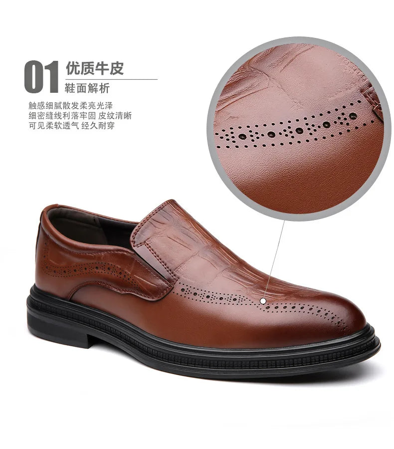 2026 Spring Autumn New Designer Brogue Shoes for Men Fashion Business Casual Shoes Male Solid Color Leather Shoe Loafers Man