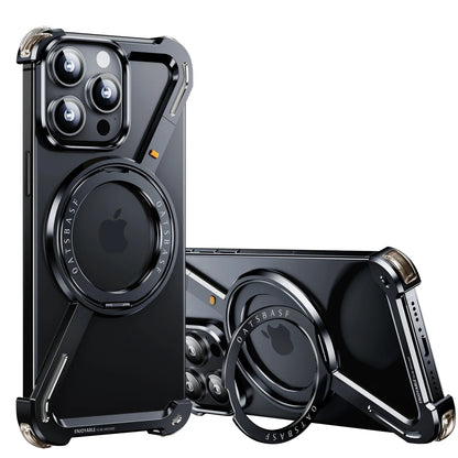Magnetic Z Shape Metal Phone Case For iPhone 17 Air 15 16 Pro Max Shockproof Bumper With 360° Rotation Holder Protective Cover