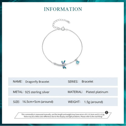 925 Sterling Silver Green and Blue Enamel Dragonfly Bracelet Insect Chain Link for Women Pave Setting CZ Fine Jewelry