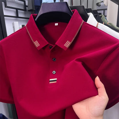 Luxury Design Men's Polo Shirt Lapel Short Sleeve T-Shirt Summer New Solid Color Simple Fashion Casual Business Office Menswear
