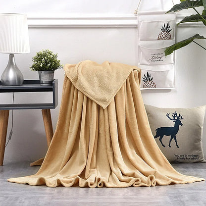 Solid Color Flannel Blanket Soft Warm Coral Fleece Velvet Blanket Winter Sheet Sofa Office Air Conditioning Yoga Nap Blanket