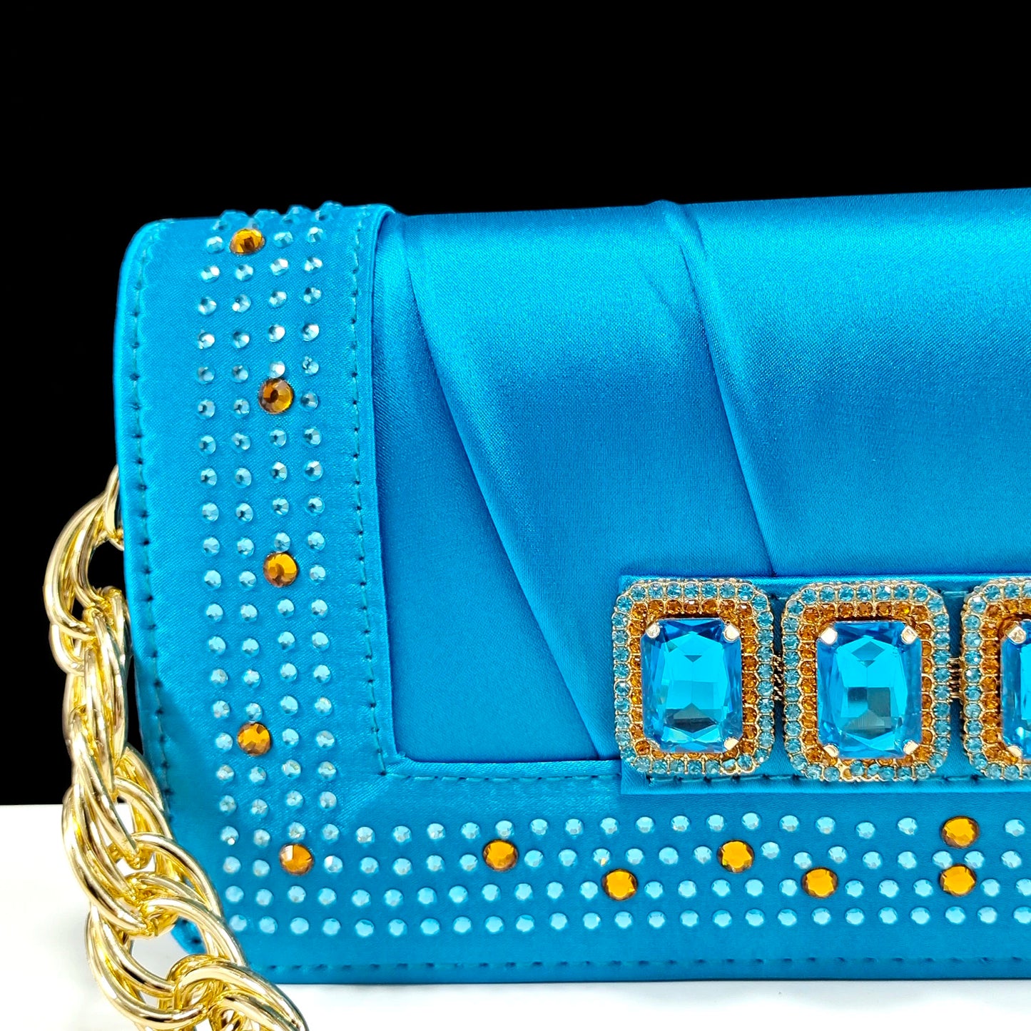 Summer New Design Specials Italian Women Shoes and Bag Set Sky Blue Color Comfortable Low Heels With Rhinestone