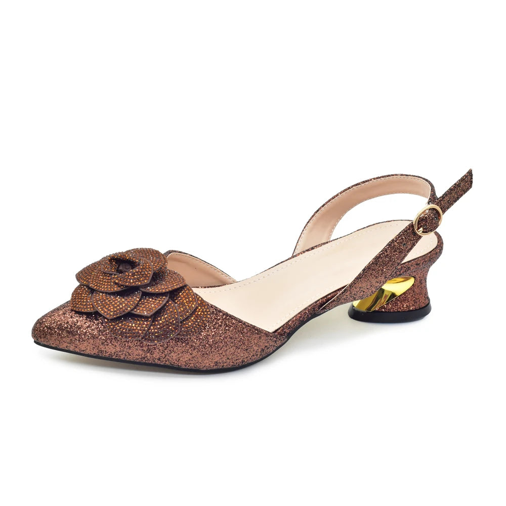 Nigerian Women Shoes and Bag Set Decorated with Rhinestone in Italy African Party Italian Shoe and Bag Luxury Pumps for Wedding