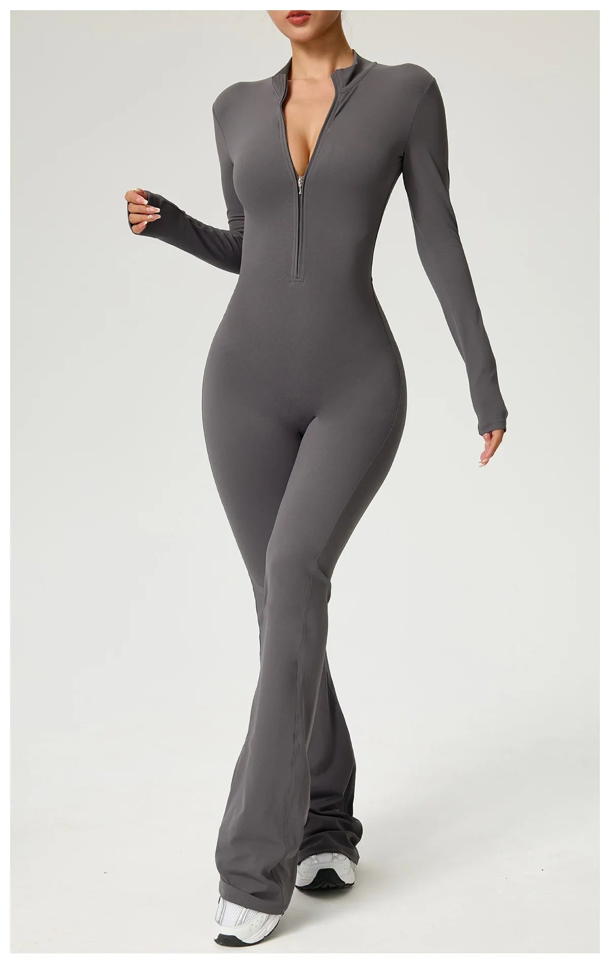Zipper Jumpsuit Flared Pants Women Clothing Sportswear Gym Yoga Sport Sets Spandex Nylon Workout Sets Women Tracksuit