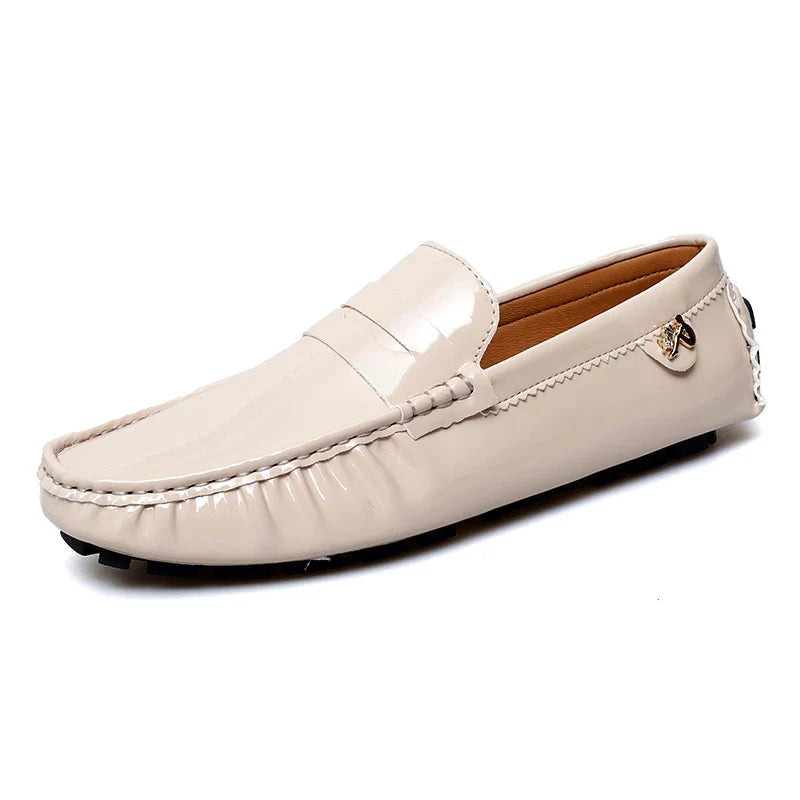 Patent Leather Beanie Shoes Men's New Spring and Summer Large Size Patent Leather Casual British Leather Shoes Women's Slip-On Lazy Casual Shoes Handmade Shoes