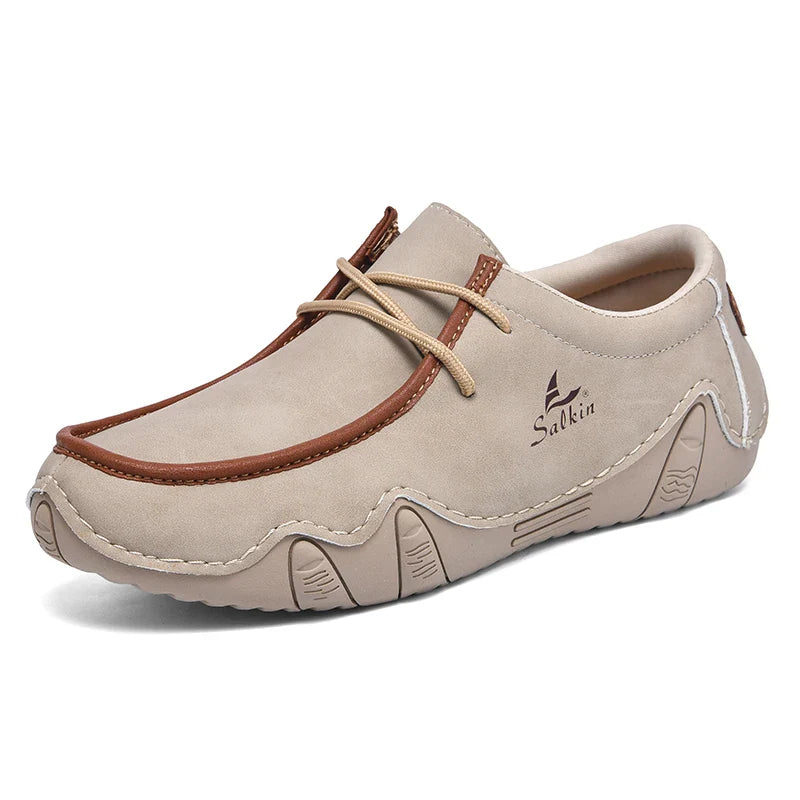 Novos Tênis Masculinos Casuais de Couro Feitos à Mão da Moda 2024 Design Sapatilhas Masculinas Mocassins Respiráveis Cano Baixo Sapatos Flats Dirigir Tamanho Grande
