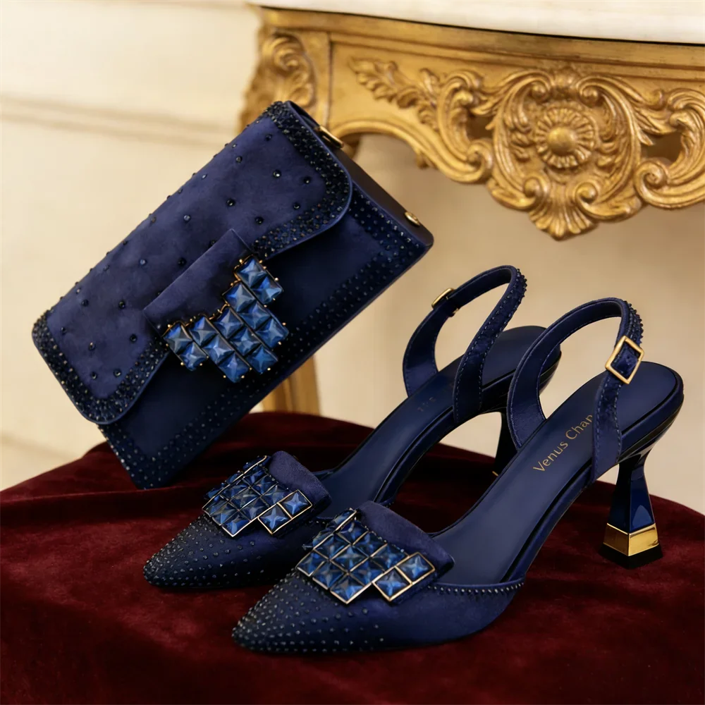 Purple Color Shoes and Bag Elegant Handbags and Medium Heel Shoes Beautiful Handmade Flowers For Wedding Party