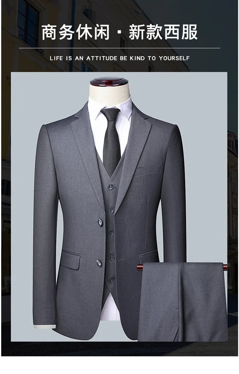 Terno Boutique Moda Masculina Negócios (Blazer + Colete + Calça) Terno Masculino Casamento Casual Profissional Formal 3 Peças M-6XL