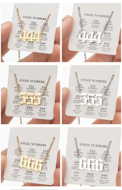 Stainless Steel Angel Number Lucky Numbers Necklaces 111 222 333 444 555 777 888 999 666 000 Pendant Necklace Charms Jewelry