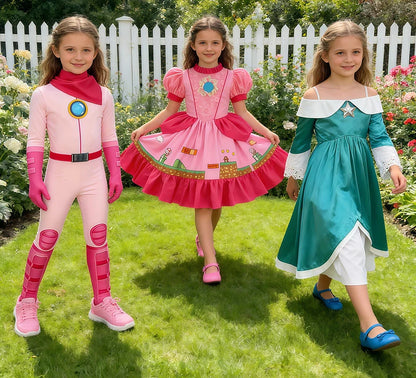Princess Peach Costume Cosplay Jumpsuits For Girls Birthday Party Easter Carnival Performance Rompers Disguise Pink Clothing