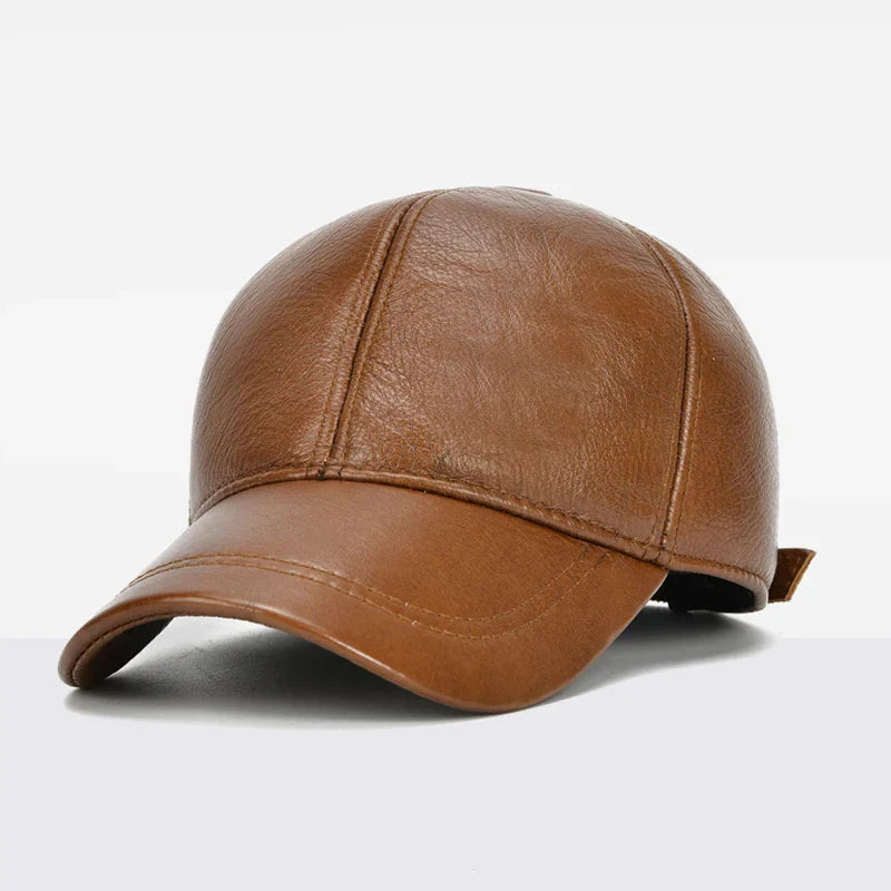 Adjustable Men's Genuine Cowhide Leather Baseball Cap for Fall Winter Outdoor Sports Hat Men Real Cowhide Leather Caps
