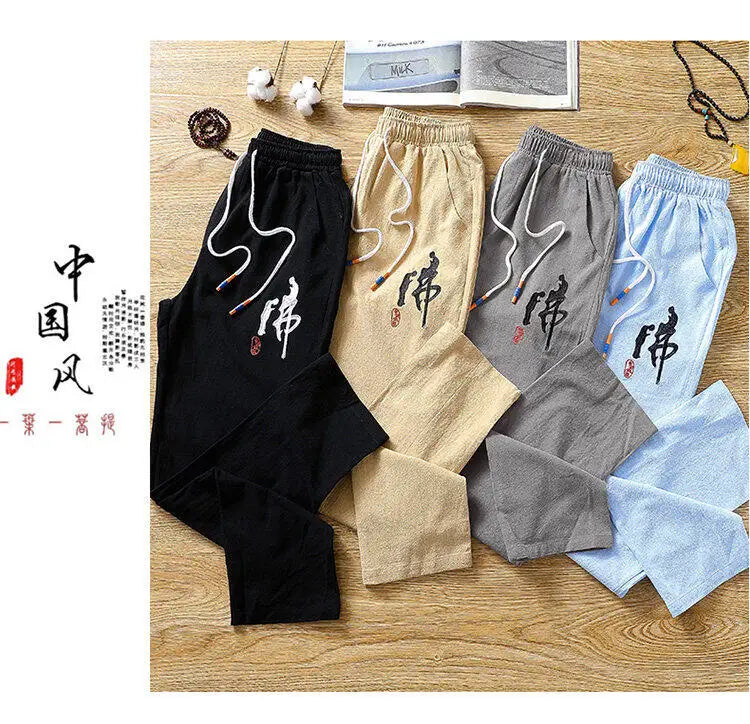 Summer Chinese style Shirts + Pants Dragon Embroried 100% Cotton linen Sportswear Men's Casual Sets Male Fashion Chinese style