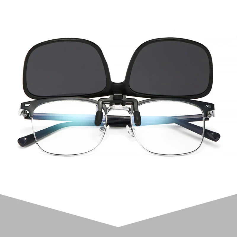 Clip Polarized Sunglasses Square Men Clip On Glasses Flip-up Frames Sunglasses Covers Blue Night Vision Color Lens 2025