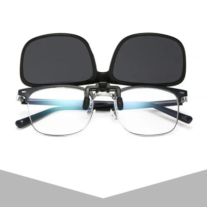Clip Polarized Sunglasses Square Men Clip On Glasses Flip-up Frames Sunglasses Covers Blue Night Vision Color Lens 2025
