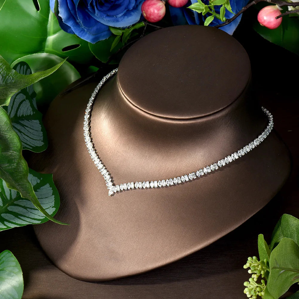 Fashion French Niche 4pcs Set Ambience Hundred CZ Zirconia Dubai Necklace Earrings Bridal Wedding Gift Party S-144