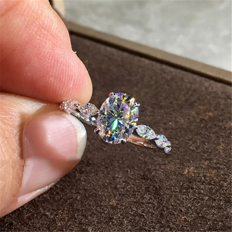 1 CT 2CT Oval Moissanite Ring 925 Sterling Silver Plated 18K Gold Engagement Rings Pass Diamond Test Luxury Moissanite Jewelry