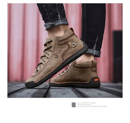 Men's Shoes Leather Unisex Walking Shoes Women Hand Stitching Outdoor Stitched Men Casual Boots