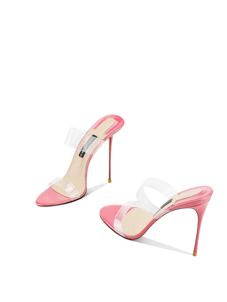 Pink Summer New Fashionable Open toed Sandals High Heels Women's Fine Heels Sharp Pointed Design Sensation Cool Slippers