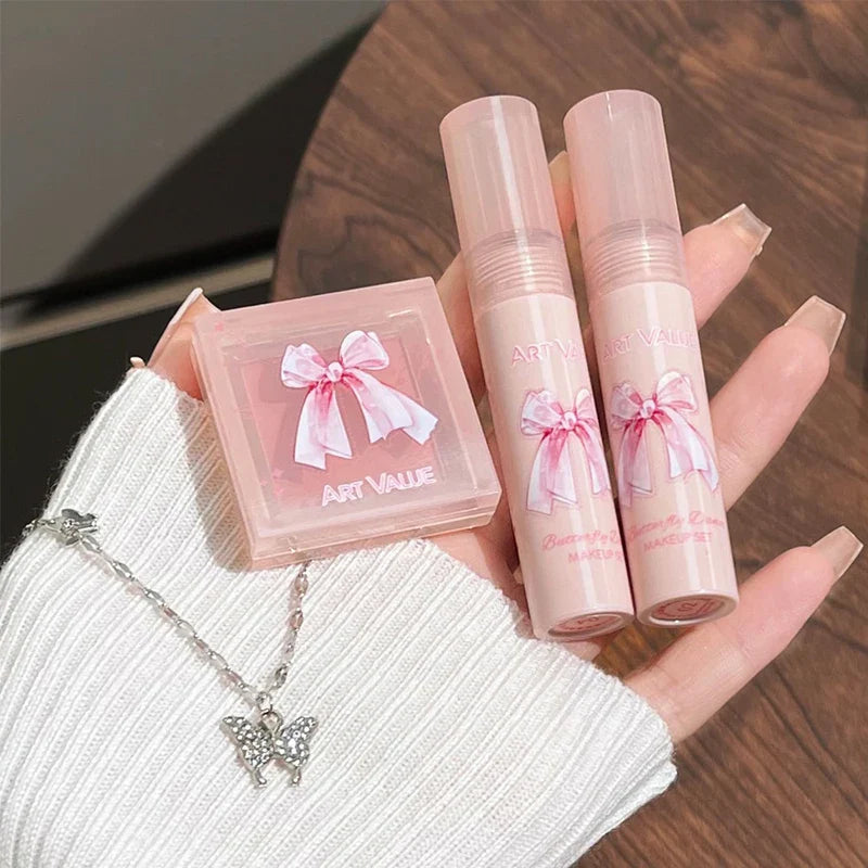 Makeup Sets Include 4Pcs Velvet Matte Lip Mud,1 Pc Blush Palette And 1 Necklace Gift Cosmetics Kits Lasting Lipgloss