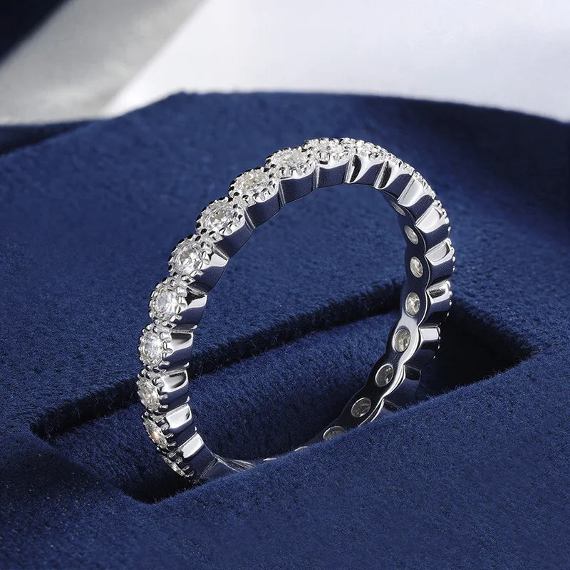 2mm D Color Full Eternity Moissanite Rings for Women Everyday Wear Jewelry Birthday Gift 925 Sterling Silver Promise Band