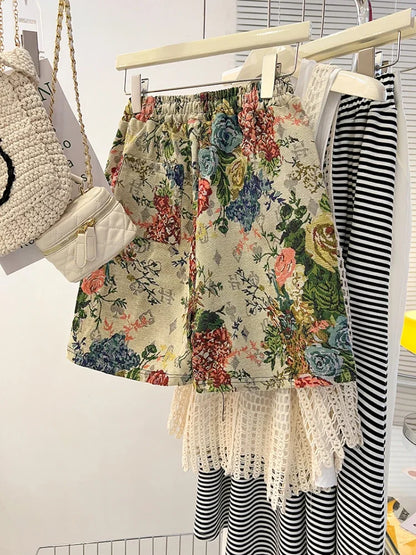 Plus Size 150kg Women's High Waist Shorts Jacquard Weave Artistic Aesthetics Wide Leg Short Y2k 2024 New Summer Cool Sport Short