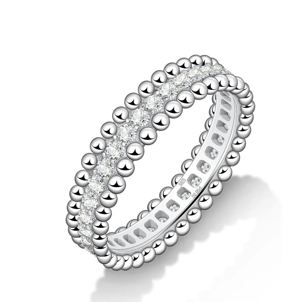 D VVS1 Moissanite Rings for Women Stackable Full Eternity Wedding Band 18K White Gold Plated s925 Sterling Silver Ring