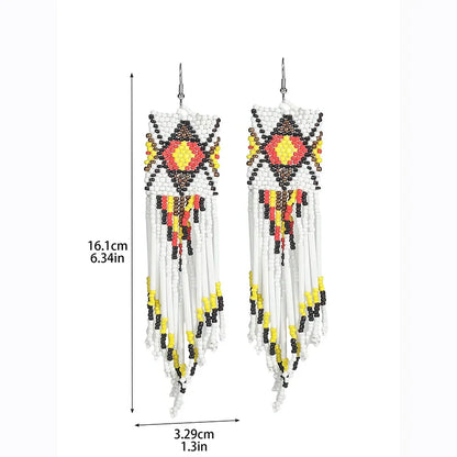 White Rice Beads Earrings For Women Retro Boho Tassels Water Drop Earrings Exaggerated Ethnic Style Earrings Jewelry
