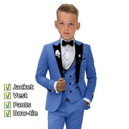 Newest Kids Suit Set 2-14 Years Single Button Boy's 4 Pieces Formal Suits Blazer Vest Pants Wedding Guest Tuxedo Piano Suit
