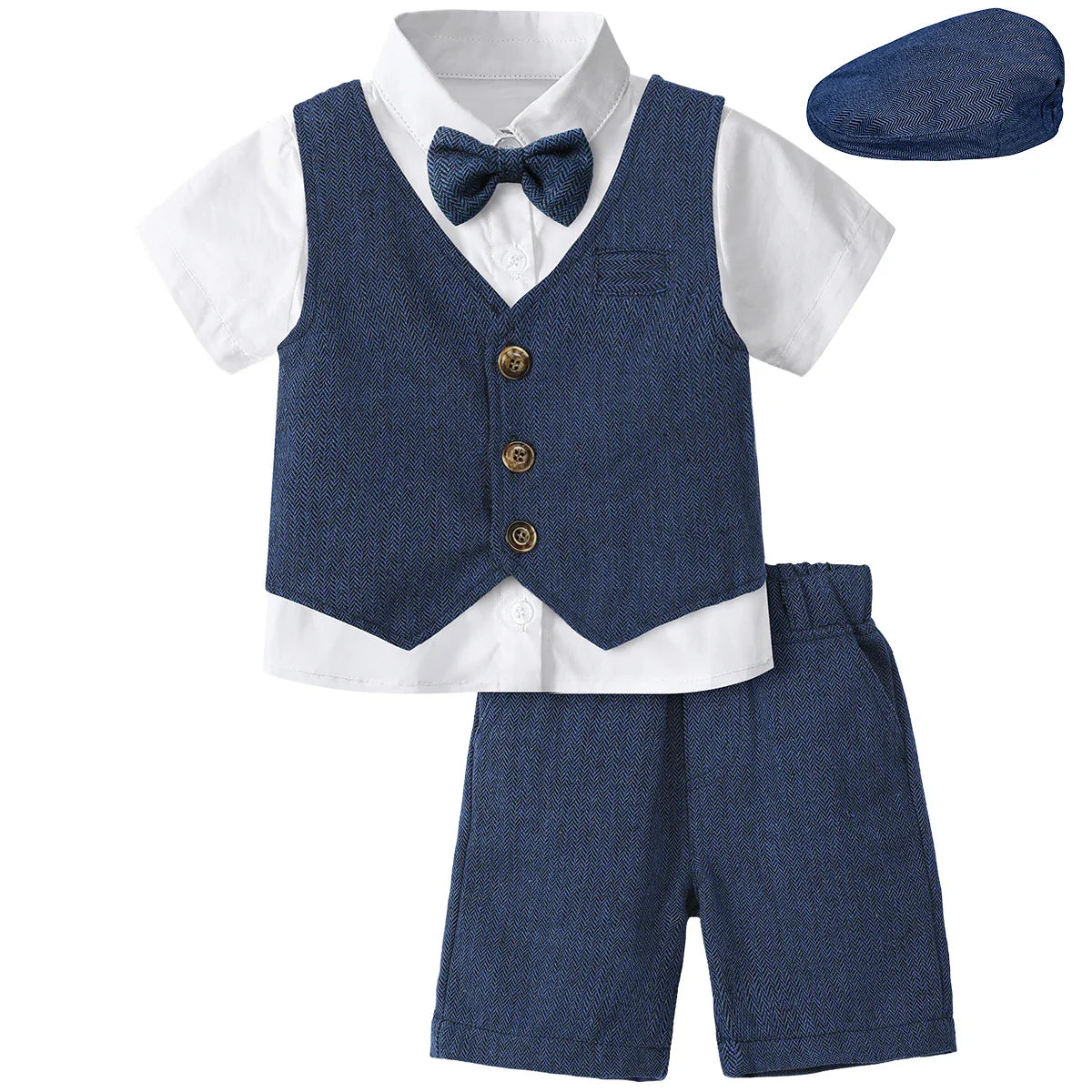 Baby Boy Clothes Toddler Wedding Suit Set Kids Birthday Party Outfit Gemtleman Formal Short Sleeve Cotton Clothing Set 3PCS