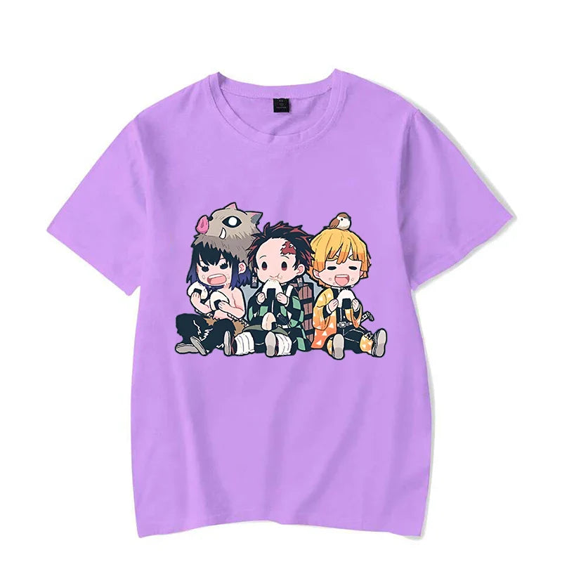 Funny Anime Hashibira Inosuke Kamado Tanjirou Agatsuma Zenitsu Cartoon Print T-shirt Summer Cool T Shirt Women Men Short Sleeve