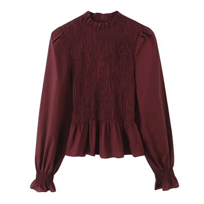 2025 Vintage Chic Brown Plaid Shirts Women Long Sleeve Blouses Fold Fashion Casual Elegant Women Tops Y2k