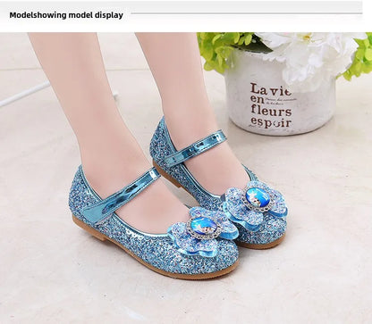 Frozen Girls Princess Shoes Spring and Autumn Flat Paillette Shoes Children's Soft Sole Baby Casual Shoe Party Shoes