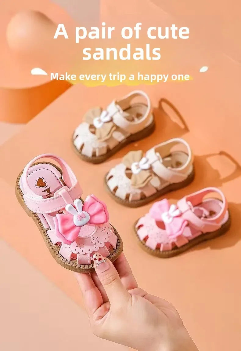 2026 Solid Bow Children's Summer Shoes Cute PVC Beach Non Slip Sandals For Baby Girls Footwear Soft Infant Kids Fashion Sandals
