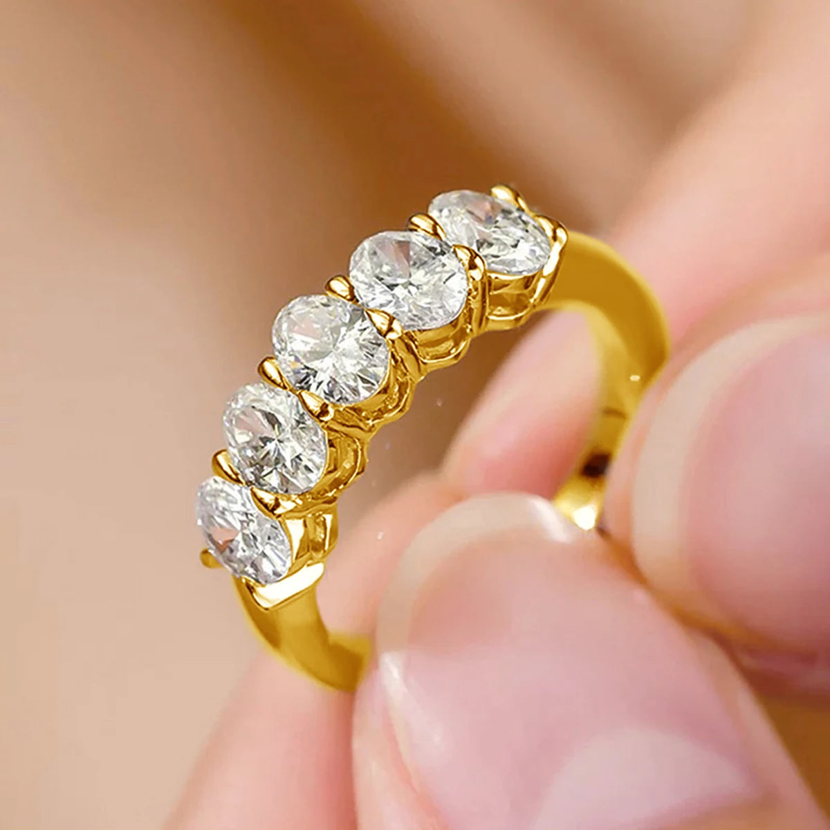 3*5mm D Color  5 Stone Oval Moissanite Wedding Band Sterling Silver 925 Certified Engagament Eternity Jewelry Wholesale
