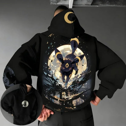 Handheld Game Umbreon Printed Men's Jumper  Spring/Autumn New Loose Daily Gym Sports American Hip Hop Sweater Top