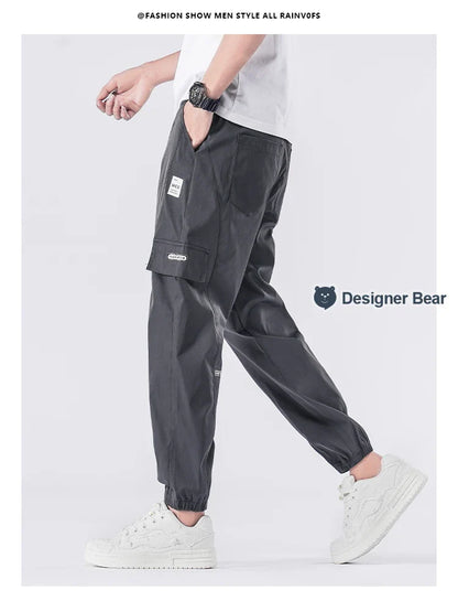 Spring Summer Thin Men's Cargo Pants Loose Tapered Elastic Cuff Jogger Trousers Quick Dry Casual Outdoor Haren Pants Male 5XL