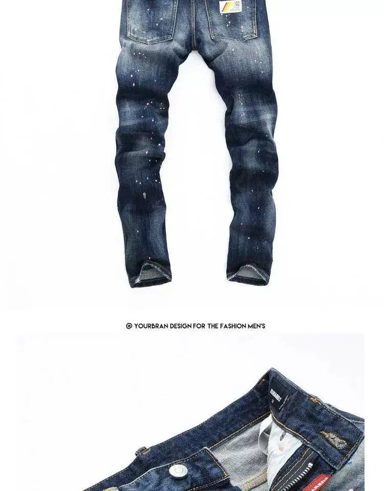 Autumn and Spring New Fashion Trend Retro Ripped Straight Leg Elastic Denim Pants for Men Casual Sports High Quality Jeans