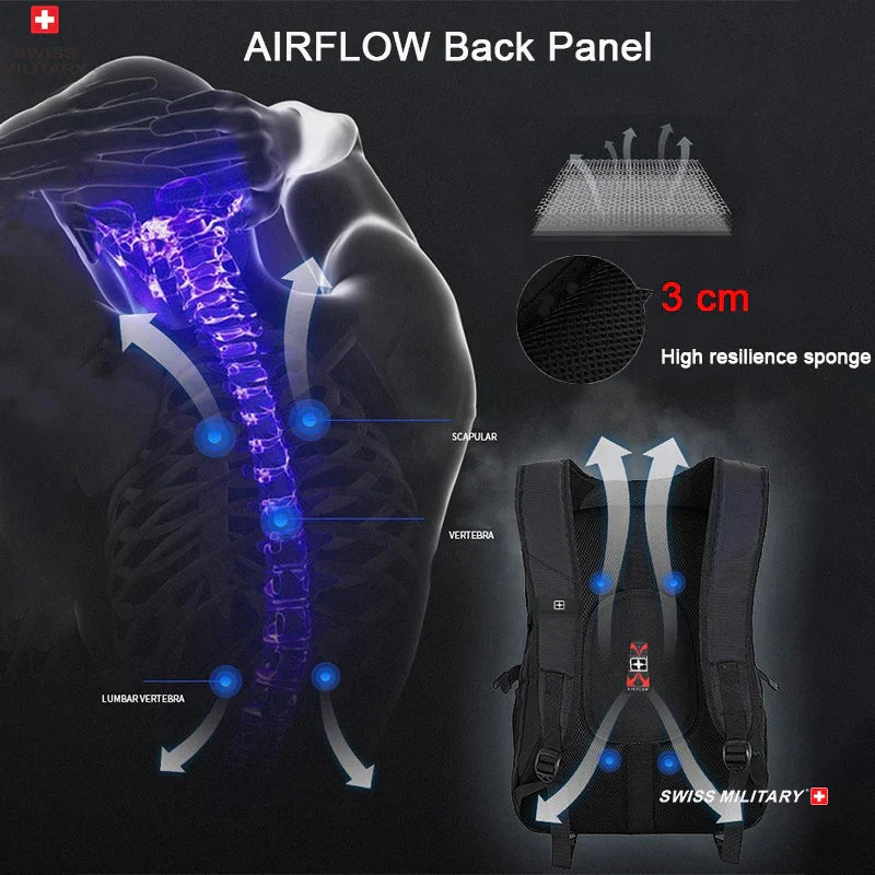 Laptop Backpack Waterproof USB Charge Port Swiss-style Multifunctional Rucksack Schoolbag Mochila Hiking Travel bag