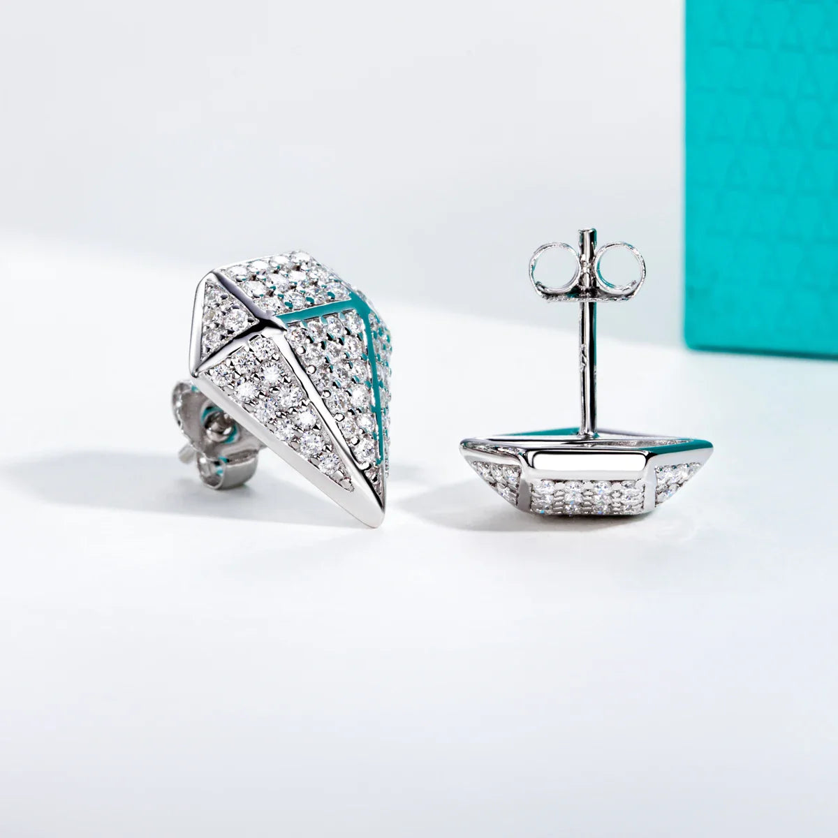 Rhombus Earrings 0.94cttw Moissanite Hip Hop Style 925 Sterling Silver Frosty Heavy Metal Stud for Women & Men