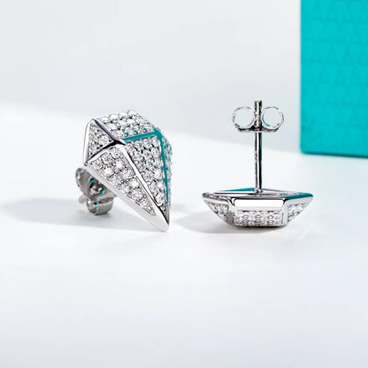 Rhombus Earrings 0.94cttw Moissanite Hip Hop Style 925 Sterling Silver Frosty Heavy Metal Stud for Women & Men