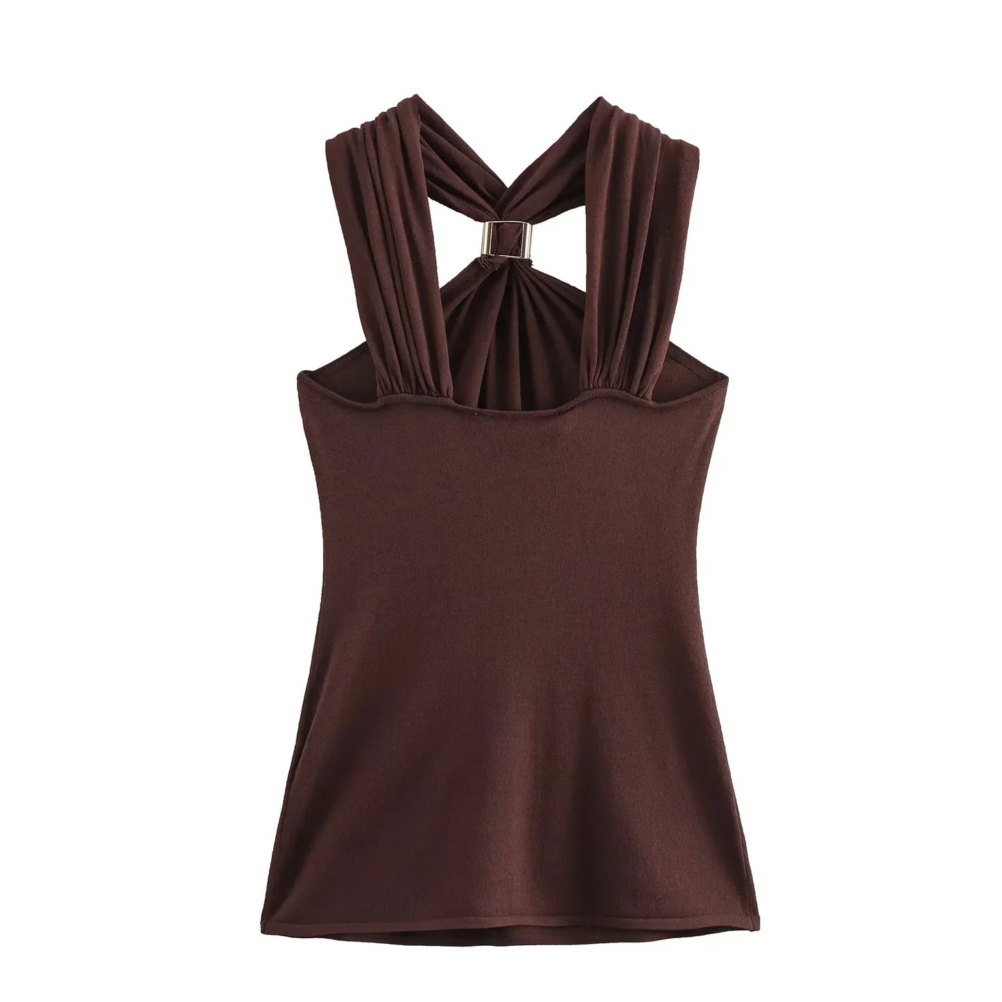 New Halter Tops Fashion Metal Decoration Crop Top Woman 2026 Sleeveless Hanging Collar Short Tops For Women Sexy Party Top