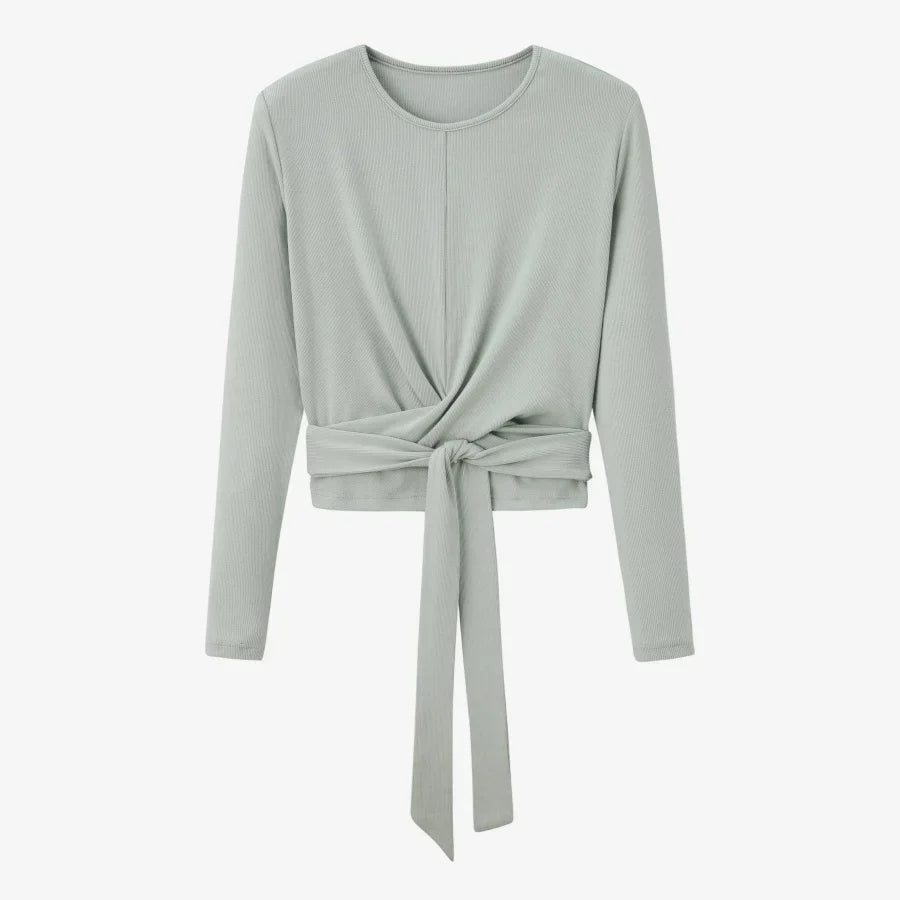 summer ribbing closed-fit wrap tops + Aline dress high Stretch matching sets