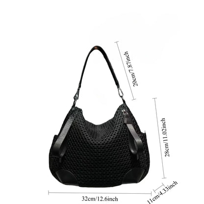 Ladies' fashionable and casual nylon mesh shoulder bag with large capacity retro stitching splicing diagonal cross handbag