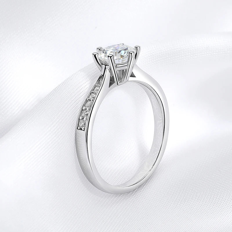 Real 0.3-3CT Moissanite Wedding Ring for Women Sterling Silver Round Brilliant Diamond Solitaire Engagement Rings Gift