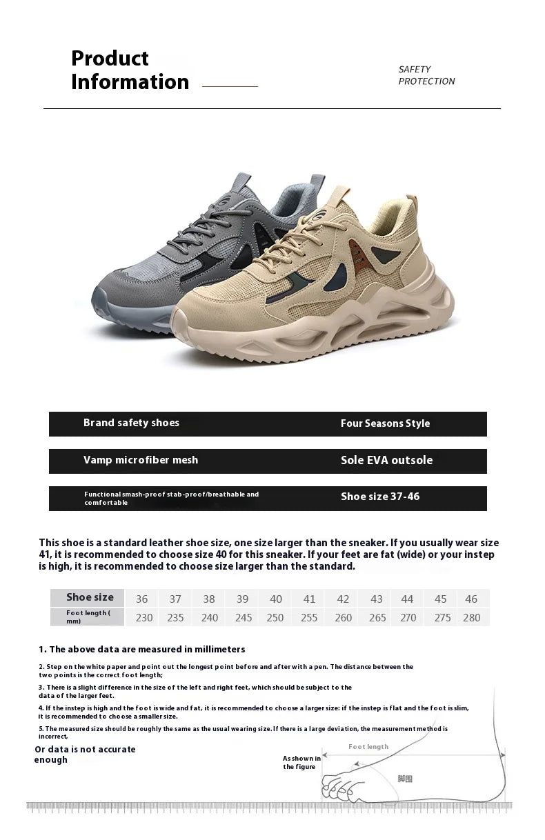 Breathable Men Work Shoes Indestructible Safety Shoes Lightweight Protective Sneakers Safety Steel Toe Shoes Men Puncture-Proof