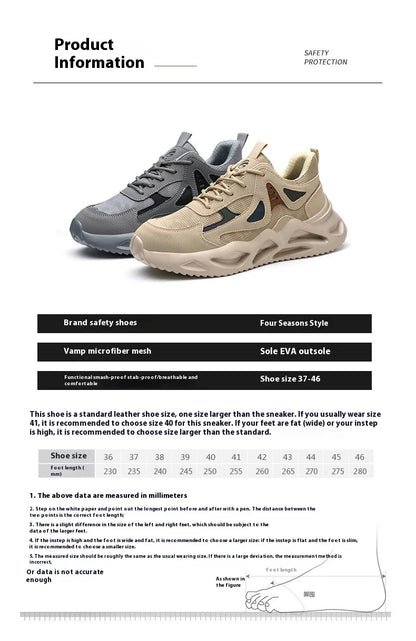 Breathable Men Work Shoes Indestructible Safety Shoes Lightweight Protective Sneakers Safety Steel Toe Shoes Men Puncture-Proof
