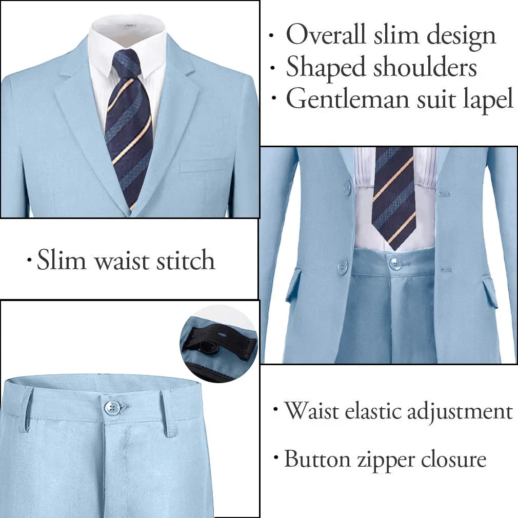 Boys Suit 3-Piece Jacket Pants Navy Yellow Pinstripe Tie Casual Fashion Wedding Birthday Party Size 4-16Y Teen Suit Tuxedo