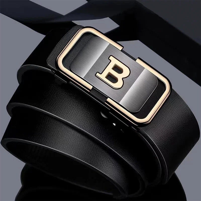 New Fashion Men's Belt Toothless Automatic Buckle Belt Alloy Letter Button for Business Fashion High Quality Men'Strap