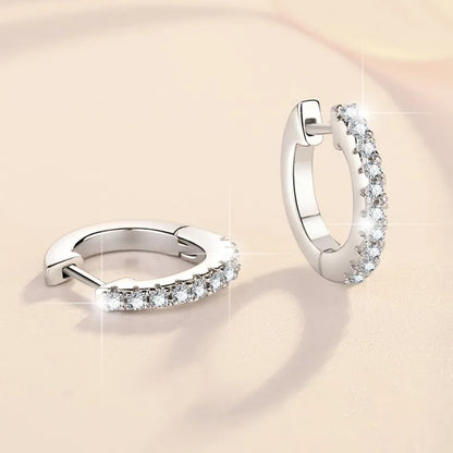1.1mm Full Moissanite Hoop Earrings for Women Classic Round Wedding Jewelry 925 Sterling Silver Earrings Platinum Plating